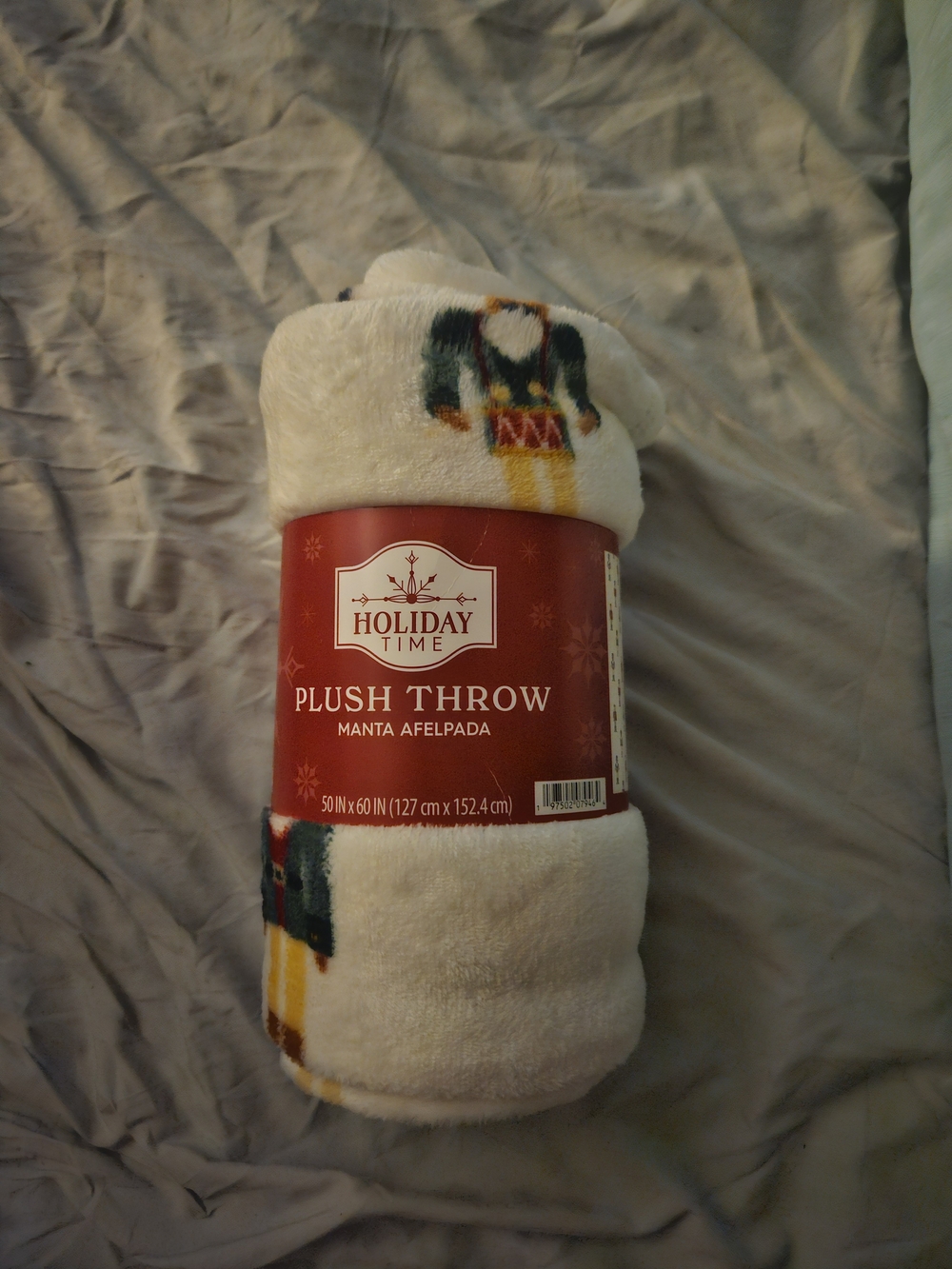 Holiday Time Plush Throw Blanket - White with Nutcracker Accent